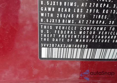 2018 Volkswagen Tiguan 2.0T Se/2.0T Sel z USA, uszkodzony, nr VIN 3VV2B7AX3JM148893